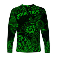 (Custom Personalised) Hawaii Shaka Polynesian Long Sleeve Shirt Unique Style - Green LT8 - Polynesian Pride