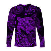 Hawaii Turtle Polynesian Long Sleeve Shirt Plumeria Flower Unique Style - Purple LT8 - Polynesian Pride