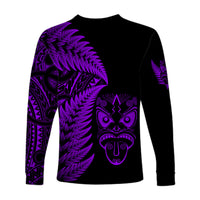 New Zealand Haka Rugby Maori Long Sleeve Shirt Silver Fern Vibes - Purple LT8 - Polynesian Pride