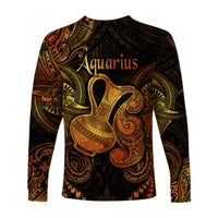 Aquarius Zodiac Polynesian Long Sleeve Shirt Unique Style - Gold LT8 - Polynesian Pride