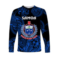 (Custom Personalised) Samoa Manu Long Sleeve Shirt Rugby Unique Style - Black LT8 Unisex Blue - Polynesian Pride