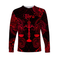 Libra Zodiac Polynesian Long Sleeve Shirt Unique Style - Red LT8 Unisex Red - Polynesian Pride