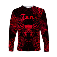 (Custom Personalised) Taurus Zodiac Polynesian Long Sleeve Shirt Unique Style - Red LT8 Unisex Red - Polynesian Pride
