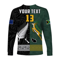 (Custom Text and Number) South Africa Protea and New Zealand Fern Long Sleeve Shirt Rugby Go Springboks vs All Black LT13 - Polynesian Pride