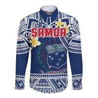 (Custom Personalised) Samoa Long Sleeve Button Shirt Samoan Plumeria Flowers Mix Polynesian Pattern LT14 - Polynesian Pride