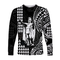 (Custom Text and Number) Hawaii Day Kakau Long Sleeve Shirt Proud To Be Hawaiian Black King Kamehameha and Kanaka Maoli LT13 - Polynesian Pride