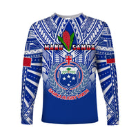 (Custom Text And Number) Samoa Rugby Long Sleeve Shirt Manu Samoa 7s Ginger Blue Polynesian LT14 Unisex Blue - Polynesian Pride