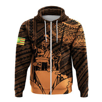 Hawaiian King Kanaka Map Polynesian Lanai Hoodie Zip Orange Hala Style - Polynesian Pride