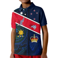Aotearoa Mix Australia Polo Shirt Maori Mix Aboriginal Line Arty Style LT9 Kid Blue - Polynesian Pride