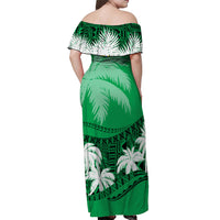 Fiji Day Off Shoulder Long Dress Flying Fijians Masi Kesa Style - Green LT7 - Polynesian Pride
