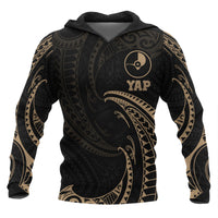 Yap Micronesia ll Over Hoodie Gold Tribal Wave Unisex Black - Polynesian Pride