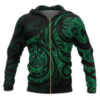 Polynesian Hawaii All Over Zip up Hoodie Green Turtle Tribal Unisex Black - Green - Polynesian Pride