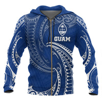 Guam Polynesian Zip up Hoodie Blue Tribal Wave Unisex Blue - Polynesian Pride
