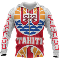 Tahiti All Over Zip Hoodie Coat of Arm Unisex Red - Polynesian Pride