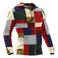 Polynesian All Over Zip up Hoodie Design Retro Patchwork - Polynesian Pride