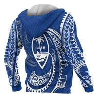 Guam Polynesian Zip up Hoodie Blue Tribal Wave - Polynesian Pride