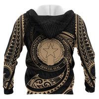 Northern Mariana Islands Polynesian Zip up Hoodie Gold Tribal Wave - Polynesian Pride