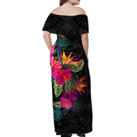 Nauru Hibiscus Polynesian Tribal Women Off Shoulder Long Dress - LT12 - Polynesian Pride