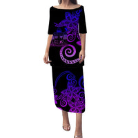 Fiji Plumeria Polynesian Tribal Puletasi Dress - LT12 Long Dress Black - Polynesian Pride
