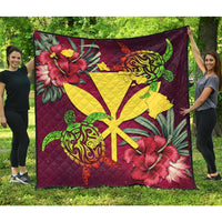 Kanaka Map Turtle Hibiscus Premium Quilt - Red Velvet - AH Red - Polynesian Pride