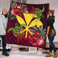 Kanaka Map Turtle Hibiscus Premium Quilt - Red Velvet - AH - Polynesian Pride