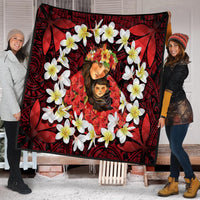 Kanaka Mother And Child Plumeria Leis Polynesian Premium Quilt - Warm Heart - AH Red - Polynesian Pride
