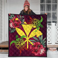 Kanaka Map Turtle Hibiscus Premium Quilt - Red Velvet - AH - Polynesian Pride