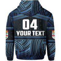 Custom Fiji Rugby Polynesian Patterns Hoodie Blue - Polynesian Pride
