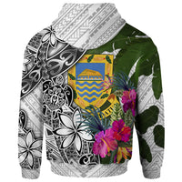Tuvalu Zip up Hoodie White Turtle Plumeria Banana Leaf - Polynesian Pride
