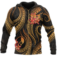 Yap Micronesian Zip up Hoodie Gold Plumeria Unisex GOLD - Polynesian Pride