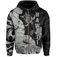 Hawaii Turtle Hoodie (Zipper) Polynesian Hibiscus Art Ver 2.0 Gray - Polynesian Pride