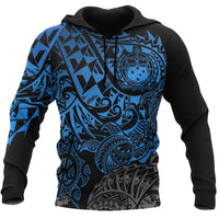 Samoa Polynesian Hoodie Blue Turtle Flowing Unisex Blue - Polynesian Pride