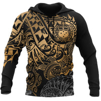 Samoa Polynesian Hoodie Gold Turtle Flowing Unisex Gold - Polynesian Pride