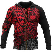 Samoa Polynesian Zip up Hoodie Red Turtle Flowing Unisex Red - Polynesian Pride