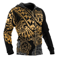 Tonga Polynesian Zip up Hoodie Gold Turtle Flowing - Polynesian Pride