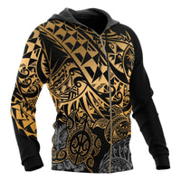 Guam Polynesian Zip up Hoodie Gold Turtle Flowing - Polynesian Pride