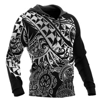Guam Polynesian Hoodie White Turtle Flowing - Polynesian Pride