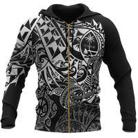 Guam Polynesian Zip up Hoodie White Turtle Flowing Unisex White - Polynesian Pride