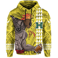 Polynesian Warrior Helmet Football Kanaka Kakau Hawaii Hoodie Yellow - Polynesian Pride