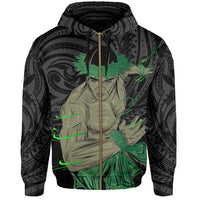 Polynesian Hula Man Helmet Hawaii Zip Hoodie White - Polynesian Pride