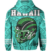Polynesian Warrior Helmet Football Kanaka Kakau Hawaii Hoodie Turquoise - Polynesian Pride