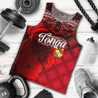 Tonga Polynesian Men Tank Top - Tonga Coat Of Arms With Lauhala Tribal Pattern Red - Polynesian Pride