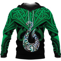 Maori Tattoo Hoodie Hei Matau Abalone Green Unisex Green - Polynesian Pride