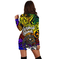 Marshall Islands Women Hoodie Dress - Rainbow Polynesian Pattern Crest - Polynesian Pride