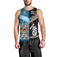 (Custom Personalised) New Zealand Maori Aotearoa Fiji Tapa Together Men Tank Top - Red, Custom Text And Number LT8 - Polynesian Pride