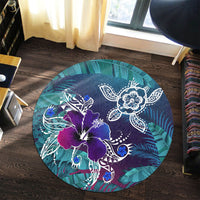 Hawaii Turtle Flowers And Palms Retro Round Carpet - AH - Polynesian Pride
