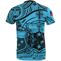 Samoa T Shirt Samoan Flag Coat of Arms Bleu Clair A02 - Polynesian Pride