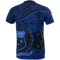 Samoa T Shirt Samoan Flag Coat of Arms Dark Blue A02 - Polynesian Pride