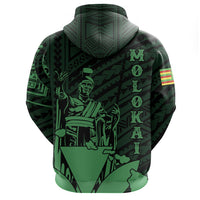 Hawaiian King Kanaka Map Polynesian Molokai Hoodie Zip Green Hala Style - Polynesian Pride