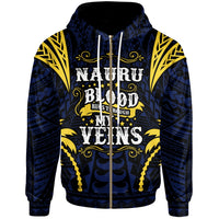 Nauru Zip up Hoodie Blood Runs Through My Veins Style Flag Unisex Blue - Polynesian Pride